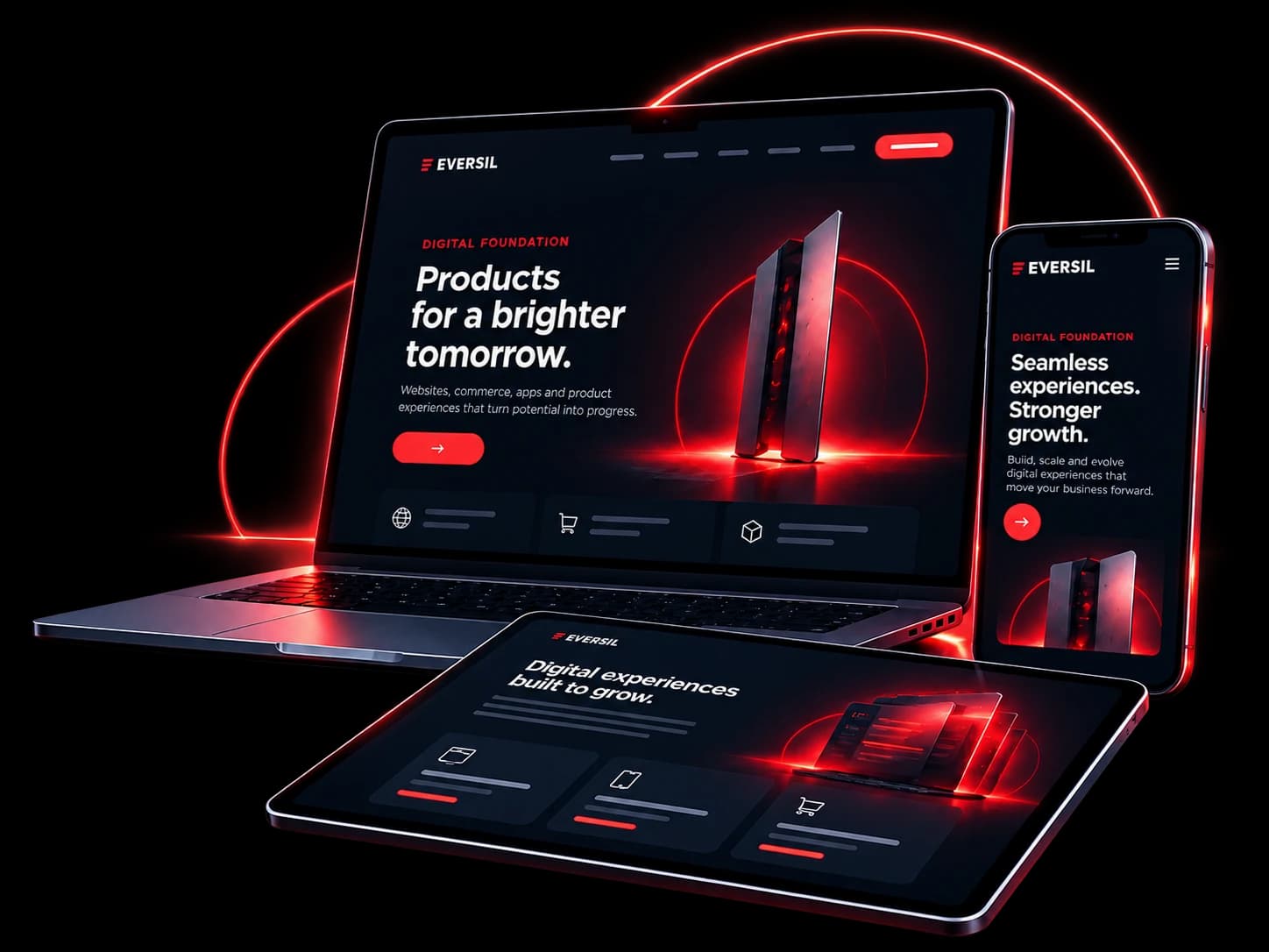 Digital Foundation: a website shown on laptop, tablet and phone