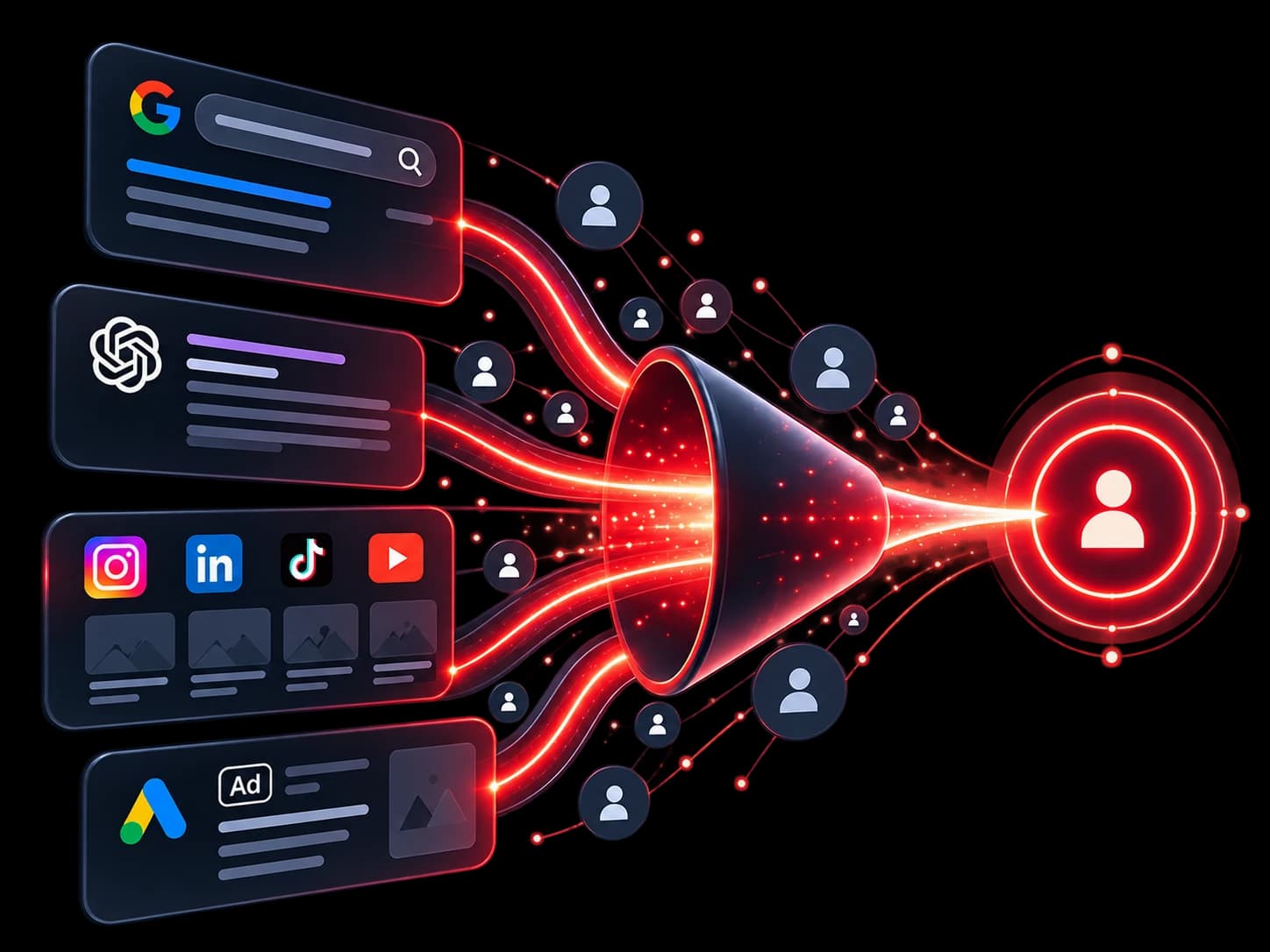 Demand Engine: search, AI answers, social and ads channelled into qualified enquiries